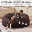 Bean Bag Chair 5Ft, Memory Foam Filled, Large Beanbag Chairs for Adults and Teens, Soft Sofa with Removable Flannel Cover, Round Couch for Living Room Bedroom College Dorm (Brown, 5FT-60×60"×24") by CozyNest Decor