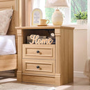 26" Tall Farmhouse Nightstand, 2 Drawers End Table w/Charging Station, 23.6" Wide Large Side Table w/Roman Column, Wood Rustic Sofa Table w/Open Shelf, Bedside Table for Bedroom, Natrual by CozyNest Decor