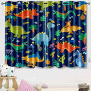 Dinosaur Blackout Curtains 2 Panels 63" Inch Drapes Boys Curtains for Bedroom Cute Dinosaur Themed Grommet Top Thermal Insulated Boys Room Curtains for Nursery, Navy Blue, 82" x 63" by TinyTreasures Baby Boutique