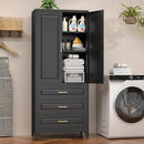 75" Kitchen Pantry Cabinet, Metal Storage Cabinets with Doors and Adjustable Shelves, Black Tall Pantry Cabinet with 3 Drawers for Dinning Living Room by CozyNest Decor