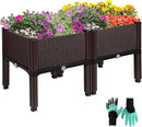 Emalie Raised Garden Beds Elevated Plastic Planter Box with Drainage Plugs Perfect for Vegetables Flowers Herbs Growing Outdoor, 31.5" Lx15.7 Wx16.5 H Brown by GreenHaven Gardens