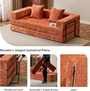 Convertible Sleeper Sofa Bed, Compression Folding Sofa with Pillow, No Assembly Required, Shape Frame, Floor Sofas Lounge Couch for Living Room, Bedroom, Small Spaces (Chenille, 77''W, Orange) by CozyNest Decor