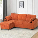 84 Inches Chenille Sectional Sofa w/Pull-Out Sofa Bed & Adjustable Back, Tufted L-Shaped Couch w/Storage Chaise, Sleeper Sectional Sofa w/USB Port & Cup Holders for Living Room, Orange by CozyNest Decor