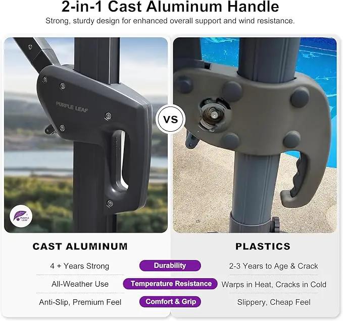 PURPLE LEAF 9' X 11.5' Rectangle Patio Umbrella Outdoor Large Aluminum Cantilever Umbrella with 3-Year Fade Resistance Recycled Fabric and 360-degree Rotation for Deck Pool Garden, Ocean Slate, photo 8 of 9
