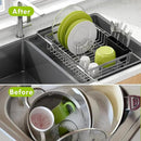 Dish Drying Rack in Sink, Expandable Stainless Steel Dish Drainer for Kitchen Sink, Dish Strainer Rack, Retractable Over Sink Dish Rack with Utensil Holder, 13.1''~16.6''D x 11.8''W, Silver by CozyNest Decor