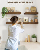 Marsmiles 6.7" Floating Shelves for Wall, Wooden Shelves with Invisible Brackets Set of 2, Rustic Farmhouse Wall Mounted Shelf for Kitchen Bathroom Living Room Study, Rustic Brown by CozyNest Decor