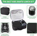 Bento Lunch Box Set With 10oz Soup Thermo, Leak-proof Lunch Containers with 4 Compartment, Kids Hot Thermo Food Jar/Insulation Lunch Bag, Food Containers for School (Black) by TinyTreasures Baby Boutique