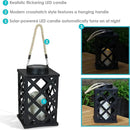 Sunnydaze Modern Crosshatch 9-Inch Solar LED Decorative Candle Lantern - Tabletop/Hanging Light - Set of 2 - Black by GreenHaven Gardens