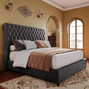 PaPaJet King Size Bed Frame and Headboard Upholstered Bed Frame King with 52.8” Tall Headboard/Dark Grey by CozyNest Decor