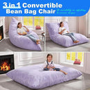 Hobestluk 3 in 1 Bean Bag Chair Giant Bean Bag Chairs for Adults with Plush Faux Fur Cover Convertible Bean Bag Floor Cushion with Machine Washable Cover for Living Room (Plush Purple) by CozyNest Decor
