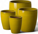 Emissary Bullet 14 in. Mustard Yellow Ceramic Round Planter (14 in. L x 14 in. W x 15.5 in. H) with Drainage Hole by CozyNest Decor