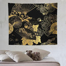 HZOHNAGO Japanese Tapestry Gold Flowers Umbrella Fan Pattern Printed Wall Tapestry Painting Wall Hanging for Bedroom Living Room Dorm 60" W x 50" H by CozyNest Decor