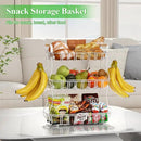 3 Tier Fruit Basket with 2 Banana Hooks, Large Capacity Multifunctional Detachable Sturdy Fruit Bowl with Wooden Handle Mesh Top for Kitchen Counter, for Bread Snacks Vegetables Produce, White by CozyNest Decor
