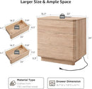 JXQTLINGMU 22" Modern Nightstand Set of 2 with Charging Station, Large Push-to-Open End Table, Wood Bedside Table, Curved Profile, Handleless 3 Drawer Night Stand for Bedroom, Living Room, Natural Oak by CozyNest Decor