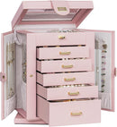 AKOZLIN 360° Rotating Jewelry Box 6-Tier Organizer Functional Jewelry Storage Case for Women Girls Ring Necklace Earring Bracelet Holder with Mirror Pink by TinyTreasures Baby Boutique