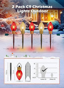 2 Pack Jumbo C9 Christmas Pathway Lights Outdoor - 8.5 Feet 5 C9 Walkway Lights, C7 Covered Jumbo Strawberry Red Bulb Christmas Decorations for Lawn Outside by GreenHaven Gardens