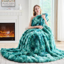 Lotus Karen Faux Fur Throw Blanket Tie-Dye Green - Big Bubble Rabbit Fluff Blanket for Couch, Large Fluffy Fuzzy Cozy Blanket,Thick Furry Plush Shaggy Blankets,90x90 Inches by CozyNest Decor