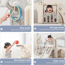 12 in 1 Toddler Outdoor Playset with Swing, Indoor Swing and Slide Set Playground for Toddlers 1-3, Durable Climber Basketball Hoop Ball Toddler Indoor Playset for Home Playground-White Grey by TinyTreasures Baby Boutique