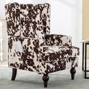 Mid-Century Accent Chair, Upholstered Arm Chair Linen Fabric Side Chair with High Back Solid Wooden Legs, Comfy Reading Chair for Living Room Bedroom, Milk Cow by CozyNest Decor