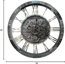 DORBOKER 36" Extra Large Wall Clock with Moving Gears, Oversized Giant Industrial Steampunk Rustic Clocks for Wall Decor Living Room Home Office, Solid Wood Retro Metal,Carbon Grey by CozyNest Decor