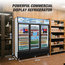 Commercial Beverage Refrigerator, 75" W 60 Cu. Ft. Commercial Drink Fridge, Display Refrigerator with 3 Glass Door, Commercial Display Fridge with 12 Adjustable Shelves, for Shop, Restaurant, Bar by CozyNest Decor