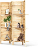 Osparple Room Divider with Shelves 4 Panel Wooden Folding Room Dividers Privacy Screen Wall Divider for Room Separation for Office and Apartment, Natural by CozyNest Decor