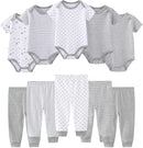 Baby Bodysuit and Pant Set 10-pcs Cotton Soft Newborn Boy Girl Clothes Outfits by TinyTreasures Baby Boutique