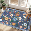 Floral 2x3 Area Rug Machine Washable Soft Print Boho Carpet Non Slip Doormat Low Pile Flower Area Rugs for Living Room Bedroom Nursery Kitchen Dining Room Indoor-Blue/Grey by TinyTreasures Baby Boutique