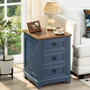 Night Stand Set of 2, Farmhouse 18" End Table with 3 Drawer Metal Handle, Dresser for Bedroom, Sofa Bed Side Table Chest of Drawers,Wood Nightstand Cabinet for Organizer, Living Room-Blue by CozyNest Decor
