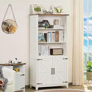 5 Tier Bookshelf 70in Tall Bookcase with Barn Doors and Storage Cabinet, White Farmhouse Book Shelf with Adjustable Shelves, Wood Freestanding Display Bookshelves for Bedroom, Living Room by CozyNest Decor