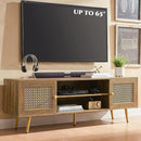 Mid Century Modern TV Stand with Metal Mesh Doors and Open Shelf for Tvs up to 65" Boho Media Console Entertainment Center with Cable Holes for Living Room Rustic Oak 59.06"x15.55"x20.87" by CozyNest Decor
