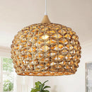 Boho Pendant Lights, 15.7" 1-Light Rattan Chandelier Hand-Woven Wicker Pendant Light with Water Hyacinth Shade, Coastal Dome Hanging Light for Dining Room Kitchen Island by GreenHaven Gardens
