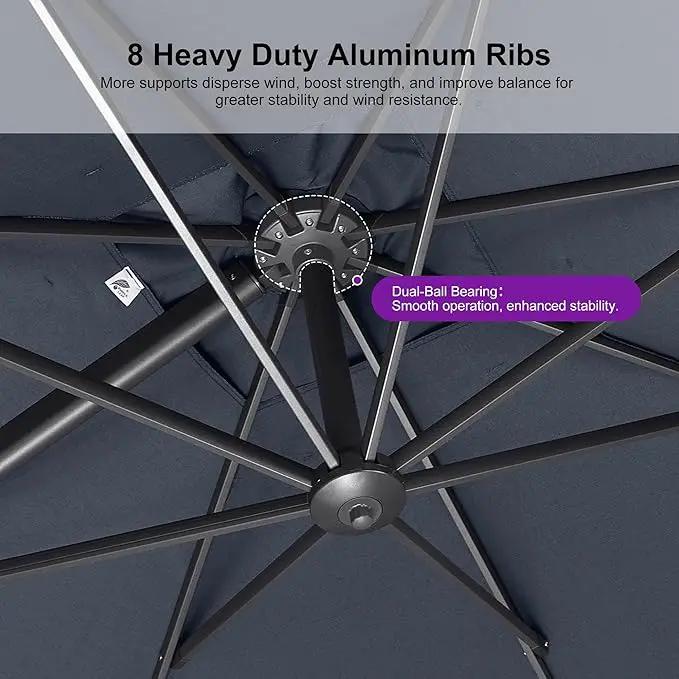 PURPLE LEAF 9' X 11.5' Rectangle Patio Umbrella Outdoor Large Aluminum Cantilever Umbrella with 3-Year Fade Resistance Recycled Fabric and 360-degree Rotation for Deck Pool Garden, Ocean Slate, photo 4 of 9