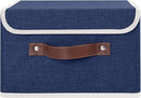 ANMINY Storage Bin with Lid Storage Boxes with PU Leather Handles PP Plastic Board Decorative Foldable Lidded Cotton Linen Fabric Home Cubes Baskets Closet Organizer Container - Blue, Small Size by TinyTreasures Baby Boutique