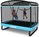 GYMAX Trampoline for Kids, 6FT Toddler Trampoline with Swing & Enclosure Safety Net, ASTM Approved Rectangle Recreational Trampoline for Indoor/Outdoor, Birthday for Baby Boys & Girls by TinyTreasures Baby Boutique