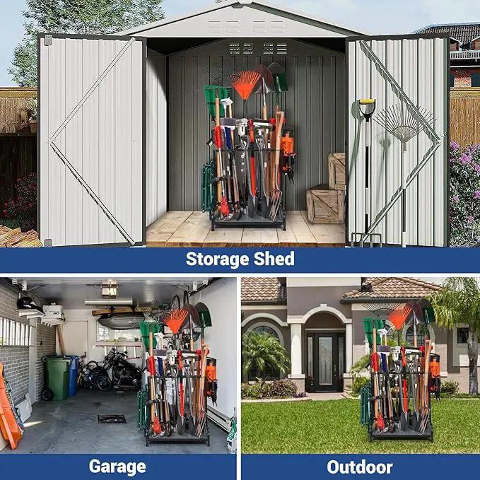 Garden Tool Organizer, Yard Tools Rack Holds 55 Long-Handled Tools/Rakes/Brooms for Garage Organization and Storage, Shed, Outdoor, Lawn, Heavy-Duty Steel, Black, Easy Assembly, photo 4 of 7