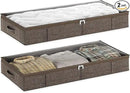 Brown Low Profile Under Bed Storage Containers 5 inches high, 33.8"x 17.7"x 5.1", Sturdy Underbed Shoe Storage Organizer, Foldable Fabric Under the Bed Storage Bins - Pack of 2 by CozyNest Decor