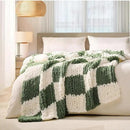 L'AGRATY Chunky Knit Blanket Throw: 60''x80'' Chenille Chunky Knitted Throw Blankets for Twin Bed Couch - Handmade Thick Cable Knit Blanket - Large Crochet Blankets for Home Decor(Green Checkered) by CozyNest Decor