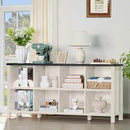 8 Cube Book Shelf, Farmhouse Wood Long Storage Organizer Bookcase, 62" Horizontal Antique White & Black Console Bookshelf, Kids Toy Storage Cabinet, Modern Open Book Case for Playroom, Office by CozyNest Decor