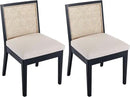 VESCASA Upholstered Dining Chairs with Square Rattan Back, Armless Padded Linen Cushion Dining Chairs with Wood Legs for Dining Room, Kitchen, Set of 2, Black Frame by CozyNest Decor