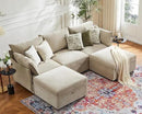 102.6" U Shaped Modular Sectional Sofa, 5 Seater Couch with Storage Ottoman Deep Seat and High Backrest with Removable Cover for Living Room, Apartment - Chenille Beige by CozyNest Decor