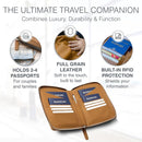 Full Grain Leather Family Passport Holder for 2-4 Passports - RFID Passport Holder and Travel Document Organizer - Large Leather Travel Wallet for Couples and Families - Camel by TinyTreasures Baby Boutique