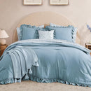 Queen Comforter Set - 7 Pieces Ruffle Blue Bedding Sets, Shabby Chic Farmhouse Bed in a Bag Queen with Ruffle Comforter, Floral Sheets, Pillowcases & Shams by CozyNest Decor