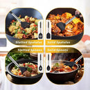 Silicone Kitchen Cooking Utensils Set 5-Piece BPA-Free Heat-Resistant Non-Stick & Dishwasher-Safe, with Slotted/Solid Spoons & Spatulas for Frying,Draining – Includes Multi-Purpose Serving Hook(Black) by CozyNest Decor