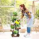 GEEBOBO 5 Tier Plant Stand With 4 Wheels, Metal Wood Tall Plant Stands For Indoor Plants Multiple, Corner Tiered Flower Plants Shelf Stand for Living Room Bedroom, Brown by GreenHaven Gardens