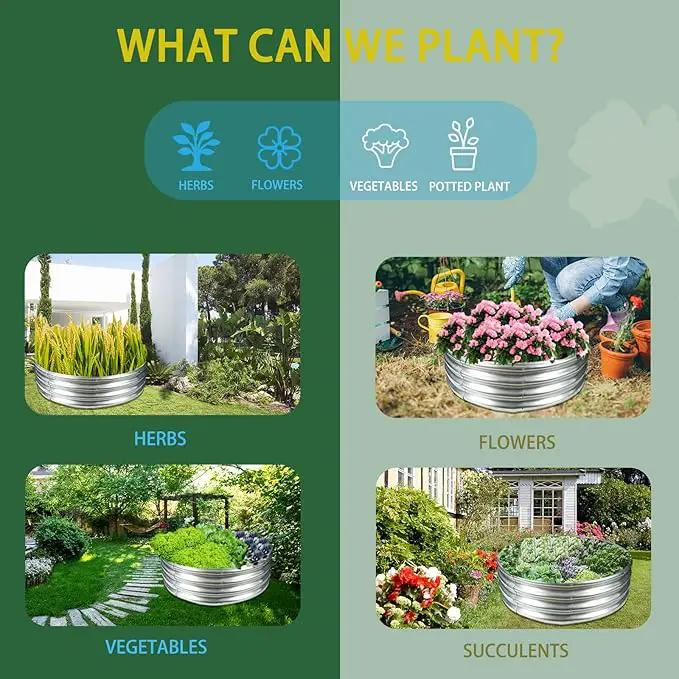 Durable Round Galvanized Steel Raised Garden Bed for Planting,Round Galvanized Steel Fire Ring/Fir Pit for Outdoor- 4×4×1FT,0.8MM Thick Black (47 ins Diameter x 12 ins high, Silver), photo 3 of 7