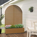 Casaphoria Metal Raised Garden Bed with Trellis and Wheels, 72"x47"x16" Arched Planter Box for Climbing Plants, Vegetables & Vines, Features Drainage Holes and Privacy Screen (Brown-Louvered)