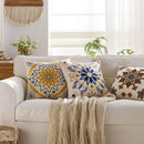 Embroidered Throw Pillow Cover 18x18 Classic Boho Floral Pattern Pillows Cover Outdoor Decorative Pillowcase,Durable Cozy Textured Cushion Case for Sofa Couch Bed Living Room,Yellow by CozyNest Decor