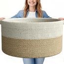 125L Extra Large Blanket Basket, 25" x 16", Jumbo Laundry Woven Baskets Decorative Home, Cotton Rope Basket with Handles, Baby Toy Baskets for Storage, White & Brown by GreenHaven Gardens
