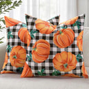 decorUhome Fall Orange Pumpkin Decorative Throw Pillow Covers 16x16 Set of 2, Buffalo Plaid Check Farmhouse Cushion Covers for Autumn Harvest Couch Sofa Bed Home Decor by CozyNest Decor